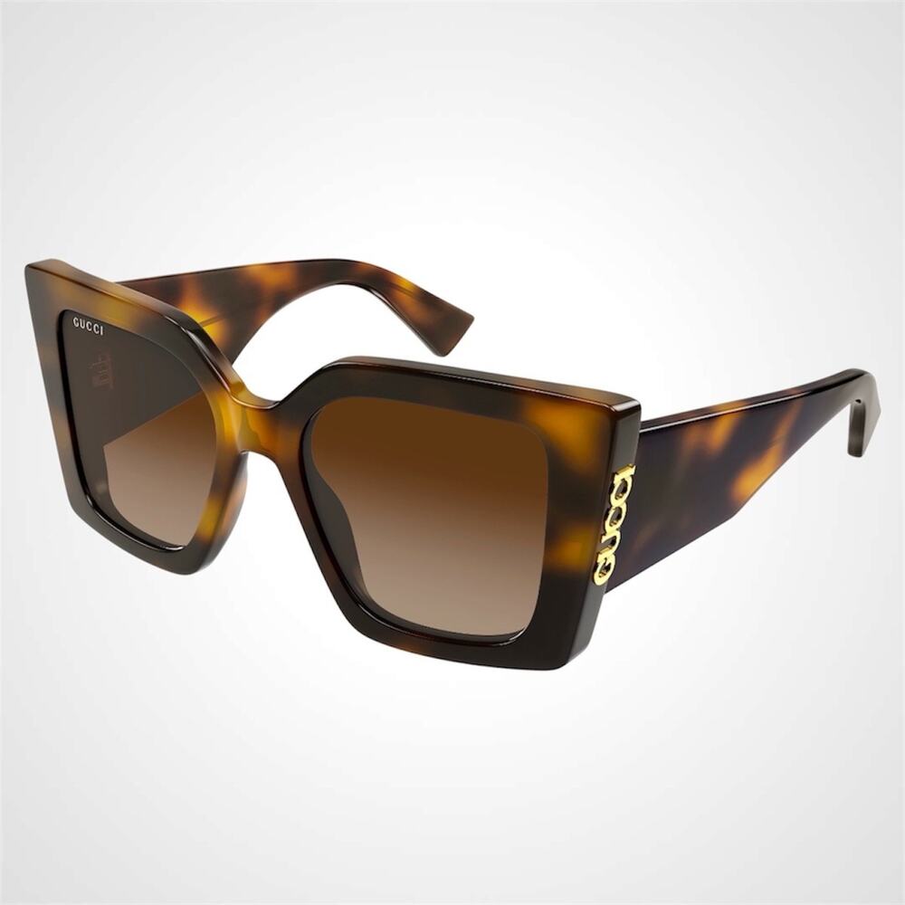 New GUCCI Sunglasses Brown Gold Logo Cat Eye Square 51mm Womens